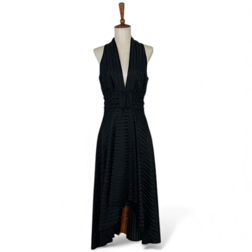 Vintage Black Dress Women’s M‎ Sleeveless Halter V-Neck A-Line Midi